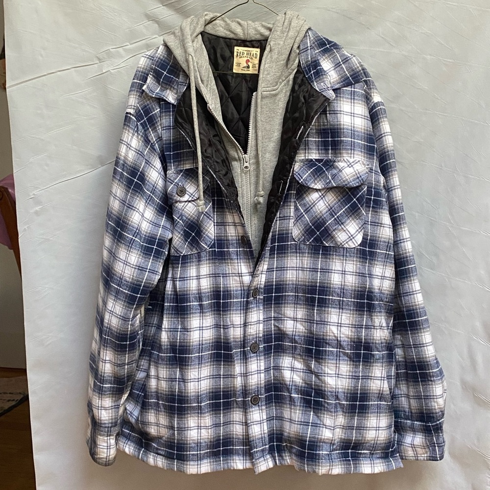 RedHead Men's Plaid Flannel Shirt Jacket Quilted with Hood